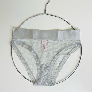 NWT Victoria’s Secret Silver Grey Mesh Brazilian Tiger Lace Cheeky Panty